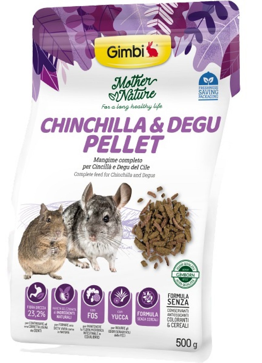 GIMBI MOTHER NATURE  cincila a degu susene pelety 500g EXPIRACE únor (28.02.2025)