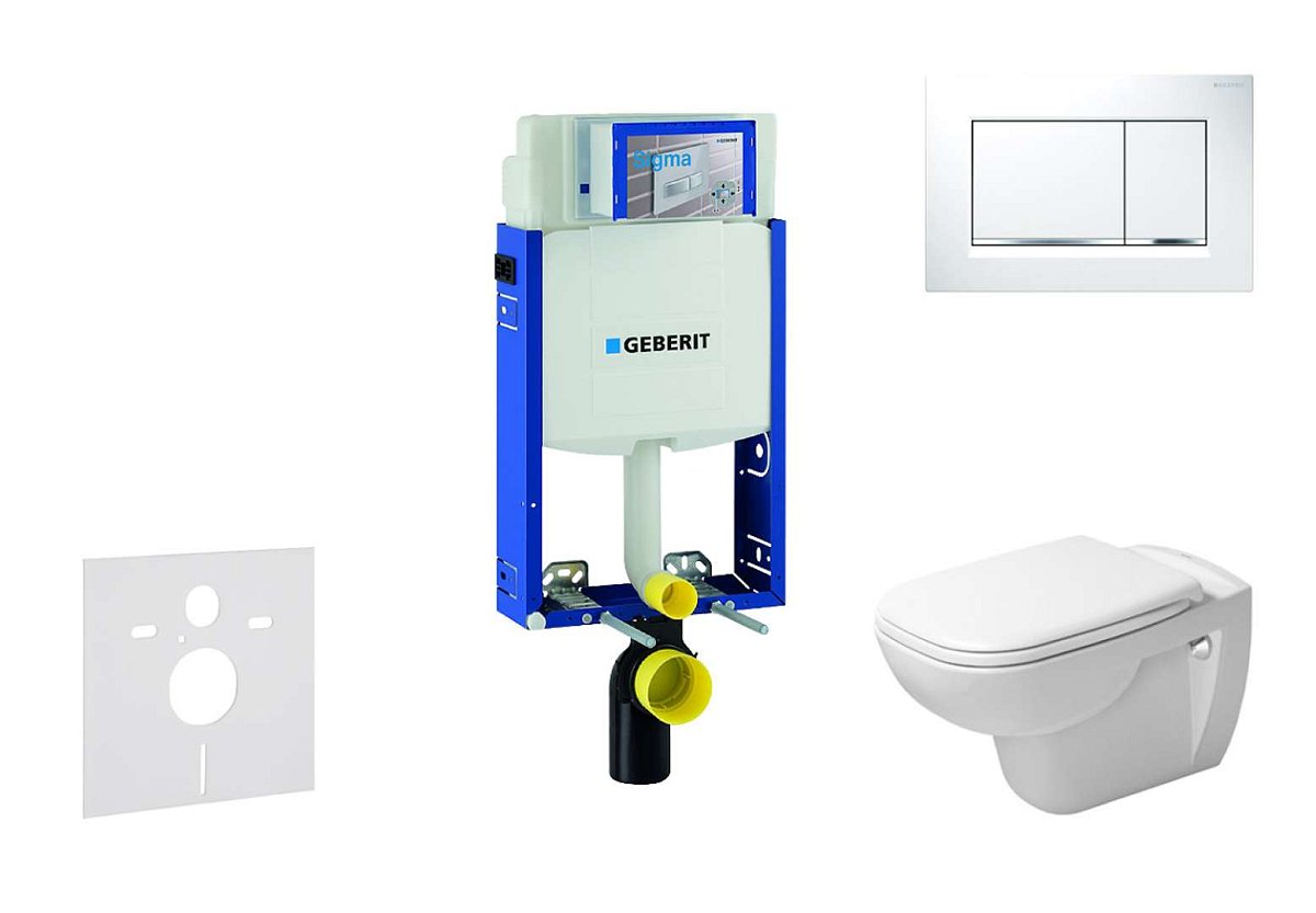 Geberit Kombifix - Modul pro závěsné WC s tlačítkem Sigma30, bílá/lesklý chrom + Duravit D-Code - WC a sedátko, Rimless, SoftClose 110.302.00.5 NH5