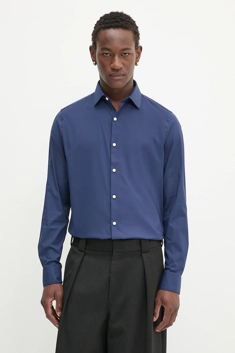 Košile Calvin Klein pánská, tmavomodrá barva, slim, s klasickým límcem, LV019EU025