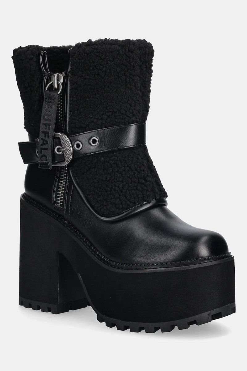 Nízké kozačky Buffalo Killah Fold Boot Warm dámské, černá barva, na podpatku, 1220081-BLK