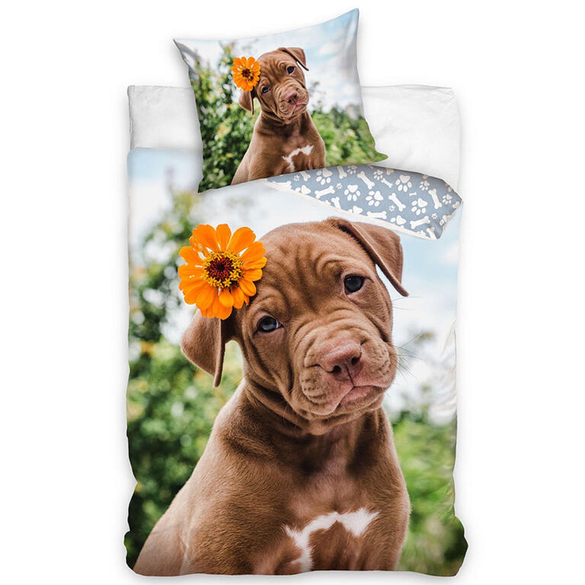 Bavlněné renforcé ložní povlečení ŠTĚŇÁTKO S KVĚTINKOU