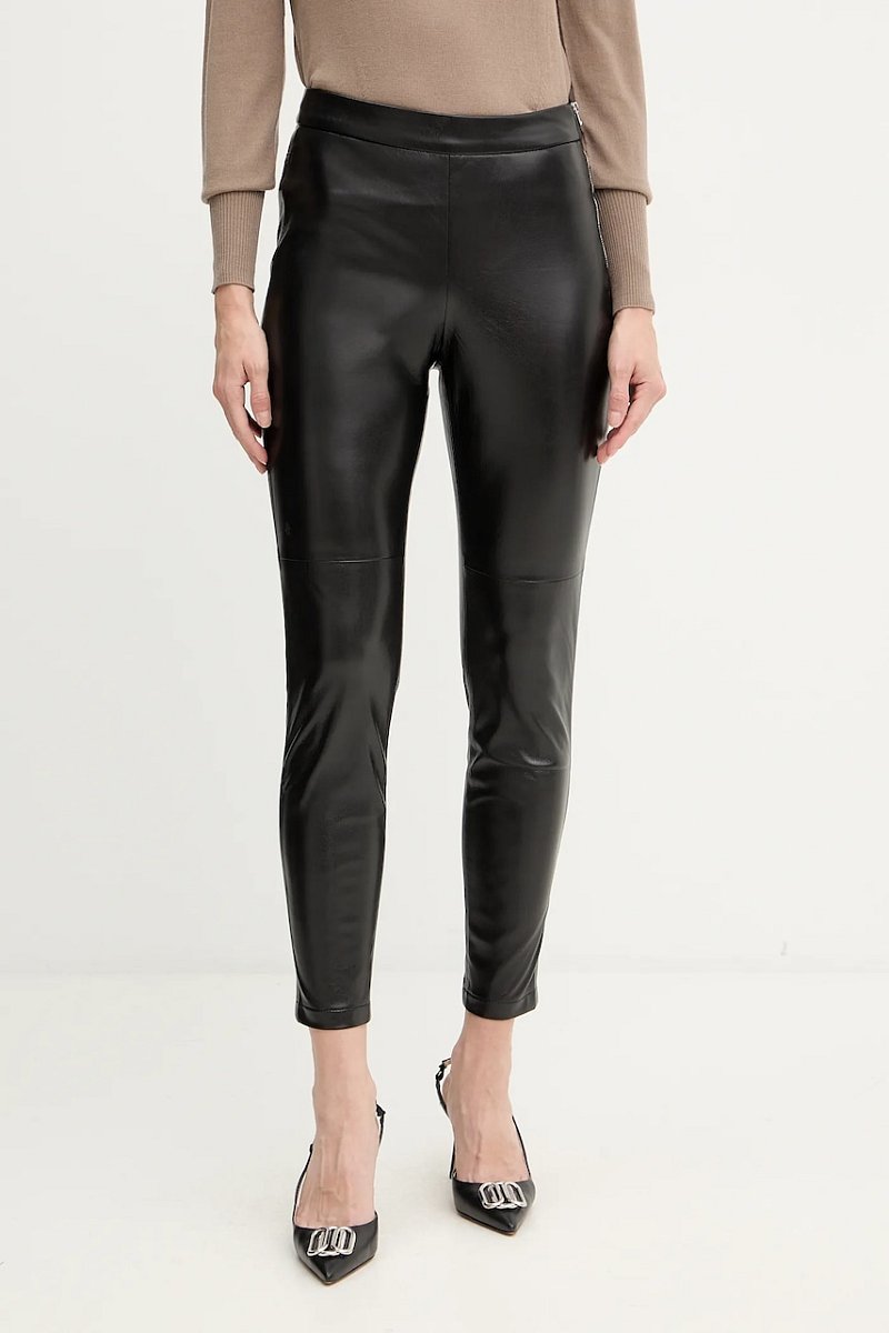 Kalhoty BOSS Orange dámské, černá barva, přiléhavé, high waist, 50551469