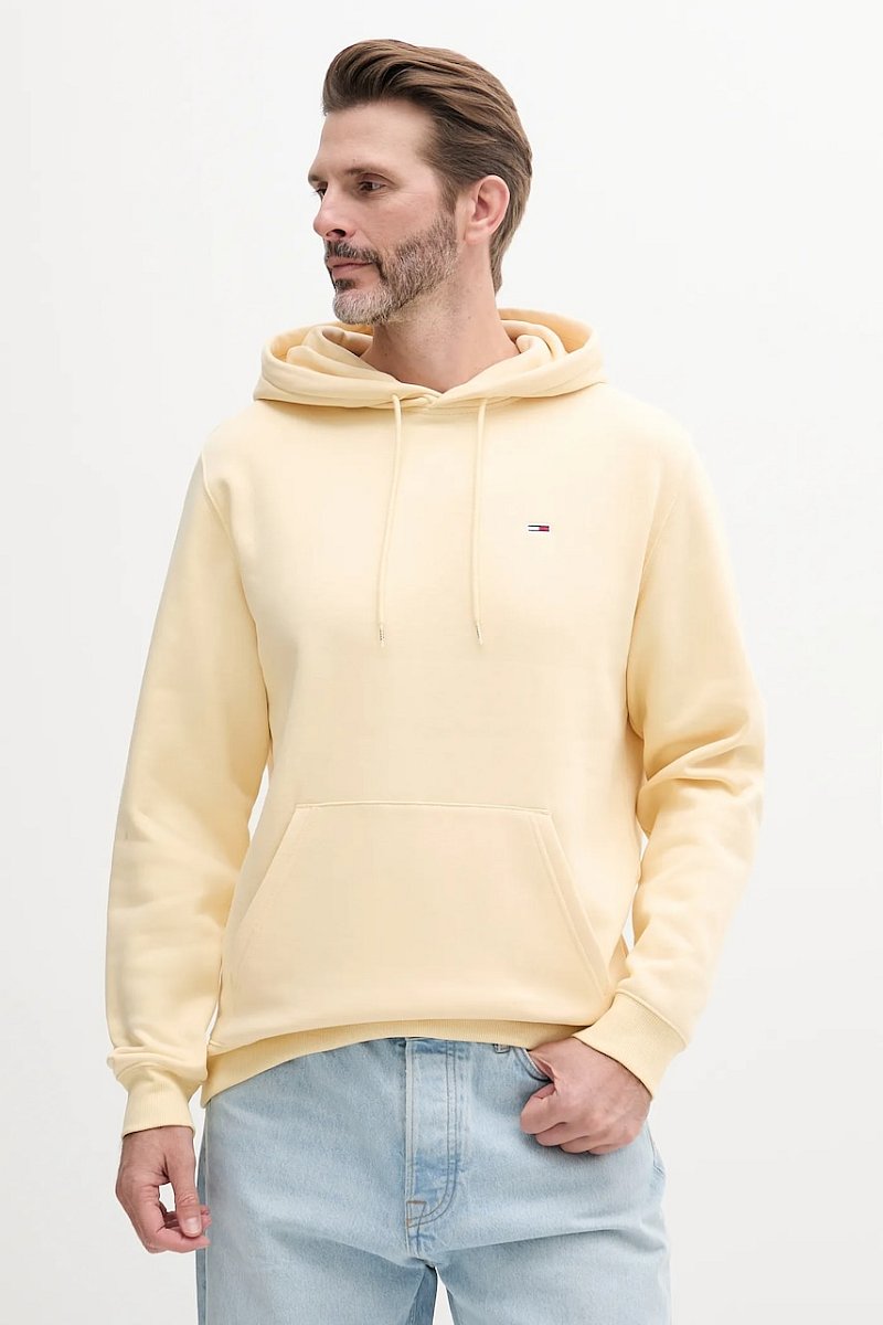 Mikina Tommy Jeans pánská, žlutá barva, s kapucí, hladká, DM0DM20742