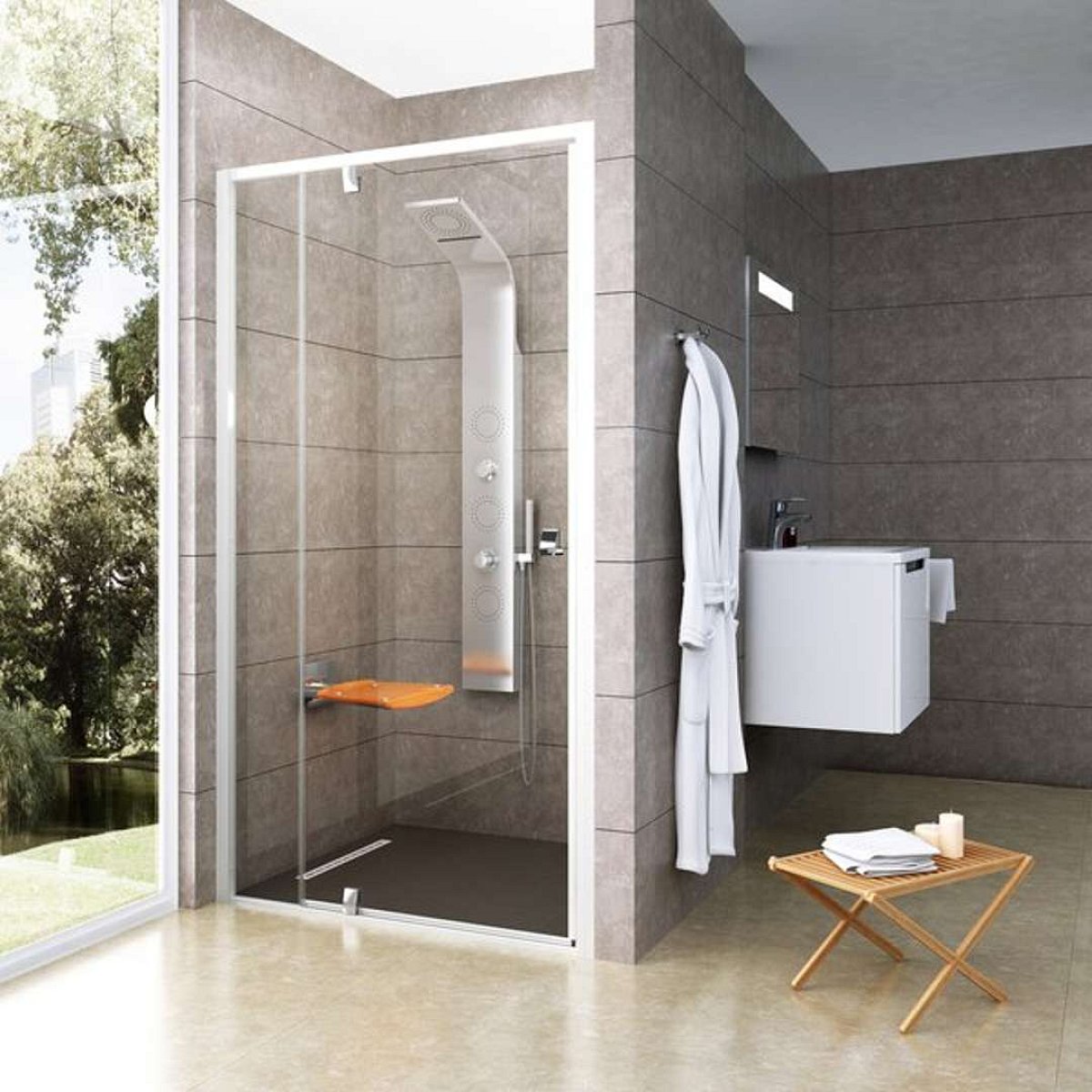 Ravak Pivot - Sprchové dveře PDOP2-120, 116-121 cm, bílá/chrom/čiré sklo 03GG0100Z1