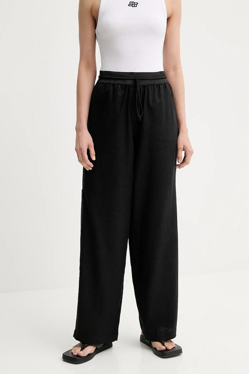 Kalhoty MMC STUDIO dámské, černá barva, high waist, LINEN