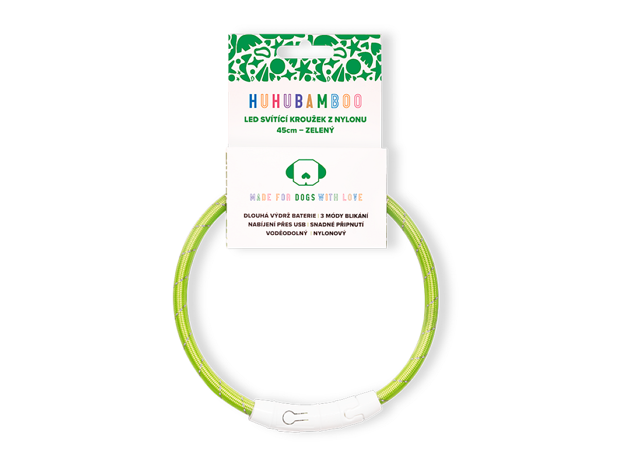 Huhubamboo LED svítící obojek z nylonu zelený 45 cm