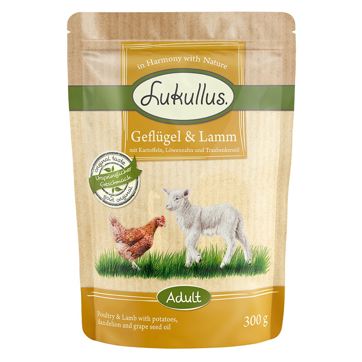 Lukullus Naturkost kapsičky,  6 x 150 g / 300 g - 5 + 1 zdarma! kuřecí & jehněčí 6 x 300g