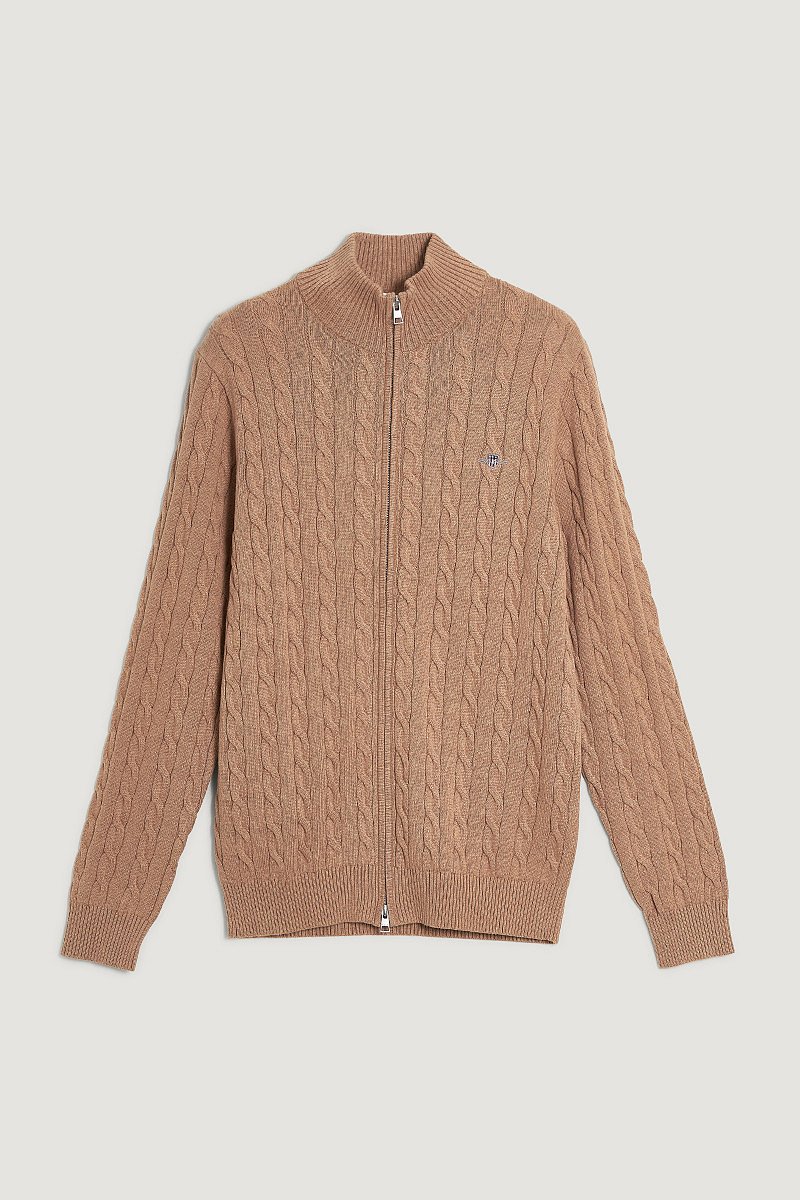 KARDIGÁN GANT COTTON CABLE ZIPPED CARDIGAN DK. SAND MELANGE