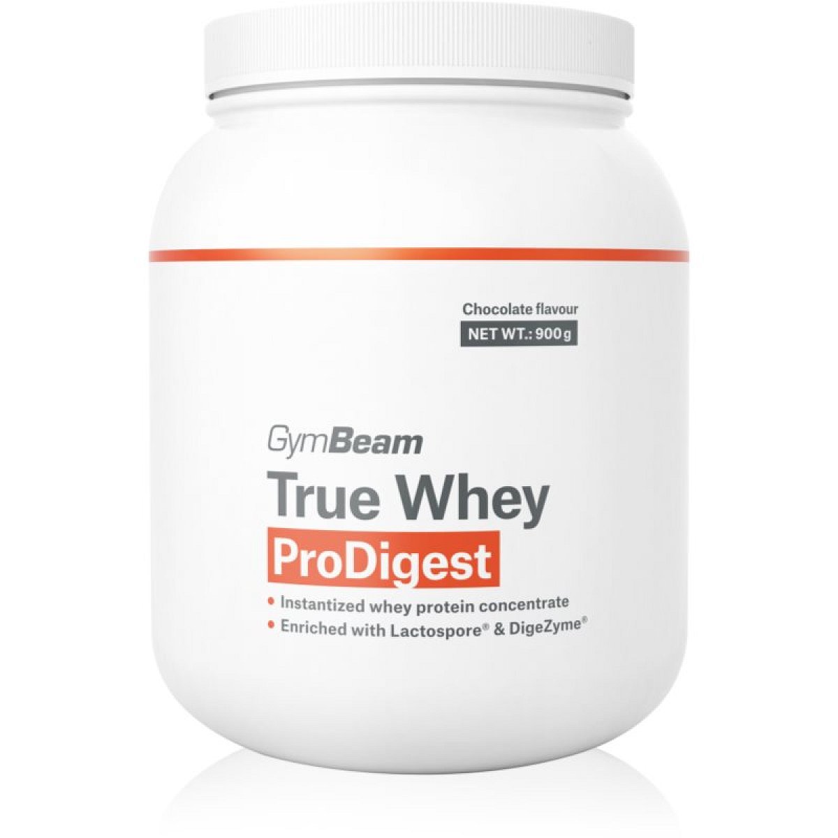 GymBeam True Whey ProDigest syrovátkový protein s trávícími enzymy příchuť Chocolate 900 g