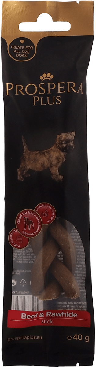 Pochoutka Prospera Plus Hovězí a surová kůže pletená tyčinka 1ks 15cm