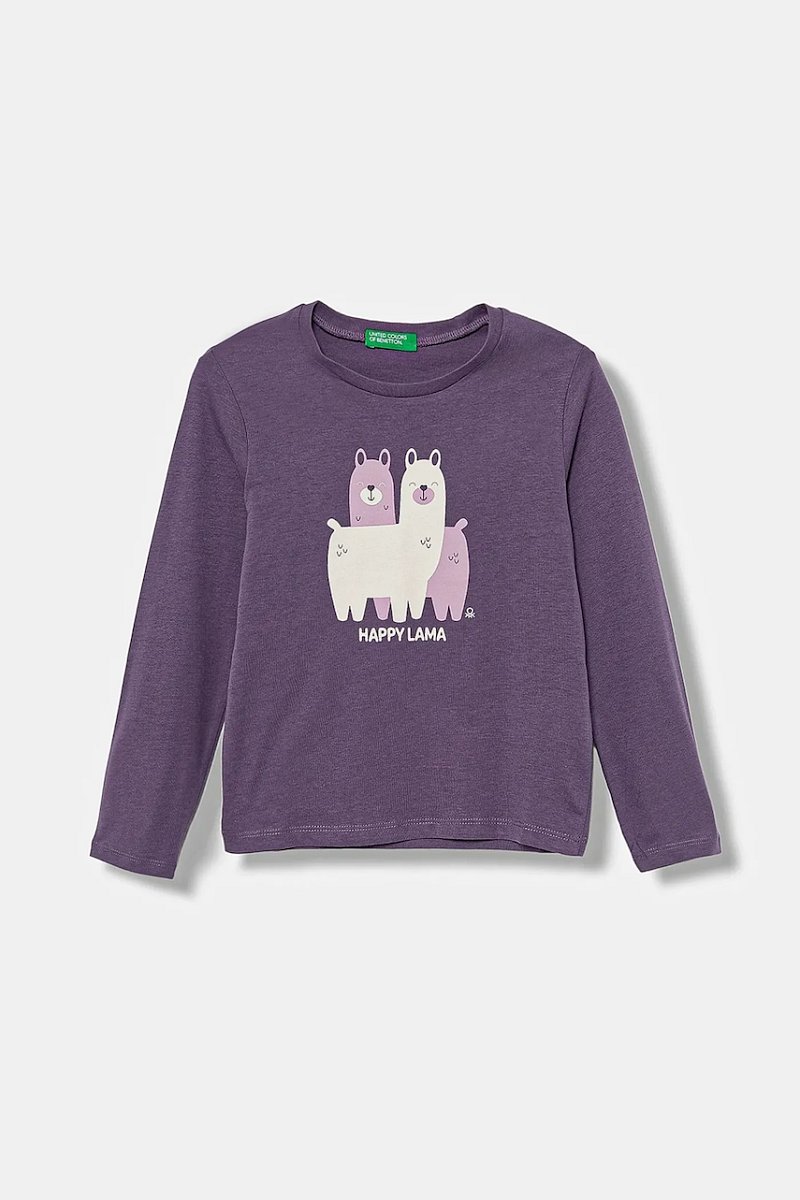 Dětské bavlněné tričko s dlouhým rukávem United Colors of Benetton fialová barva, 3JERG10KB