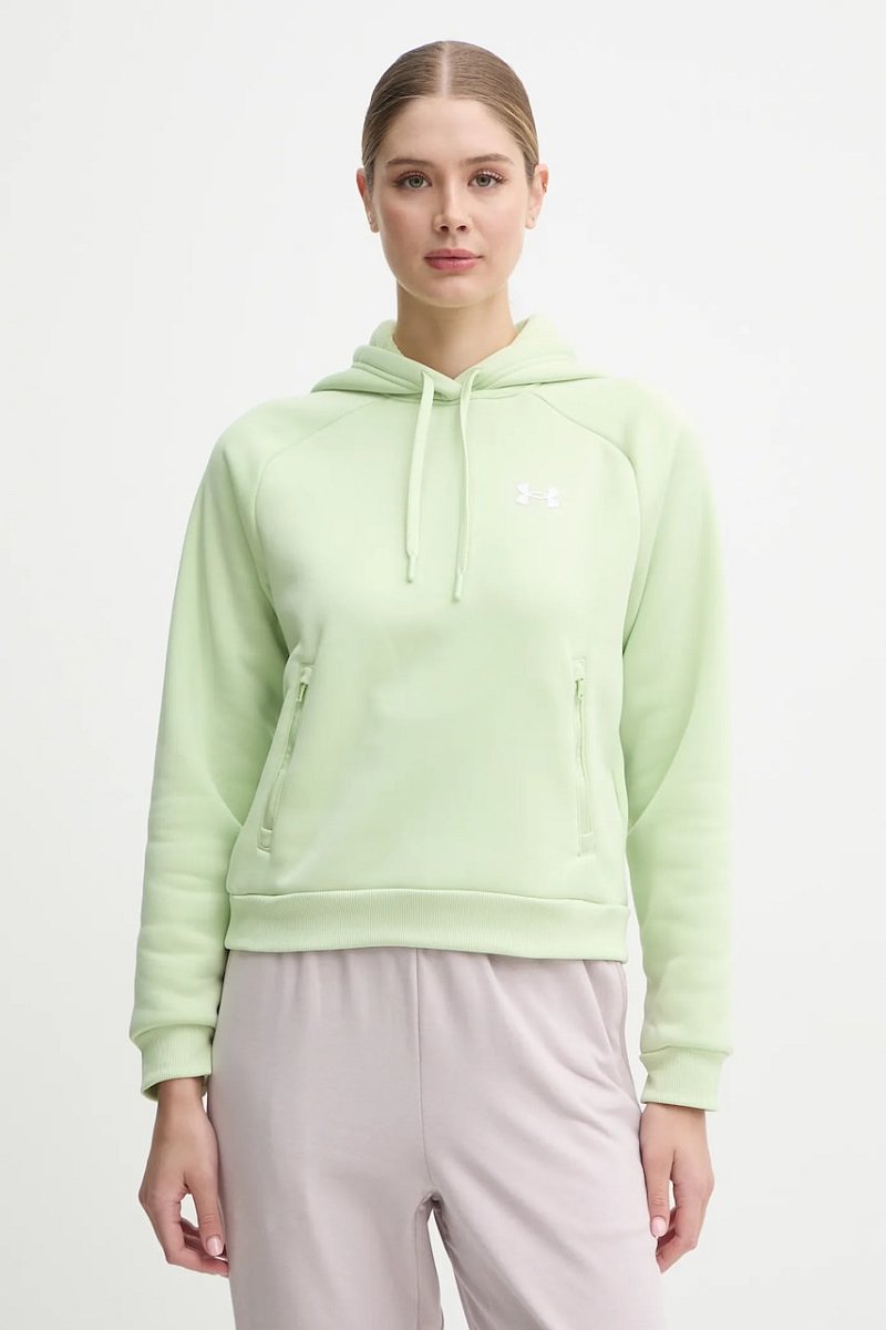 Mikina Under Armour Armour Fleece Pro dámská, zelená barva, s kapucí, hladká, 1386504
