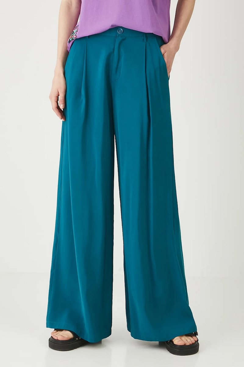 Kalhoty Medicine dámské, tyrkysová barva, široké, medium waist