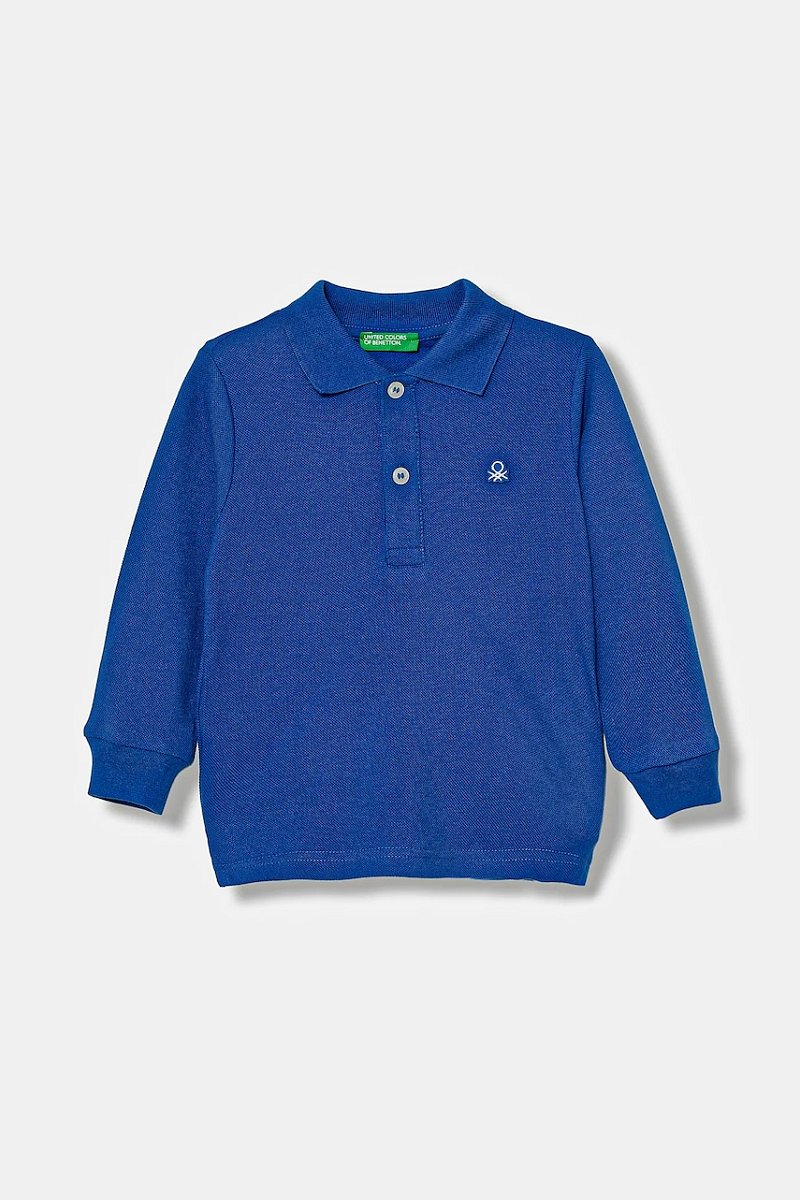 Dětská bavlněná polokošile United Colors of Benetton modrá barva, hladká, 3089G3009