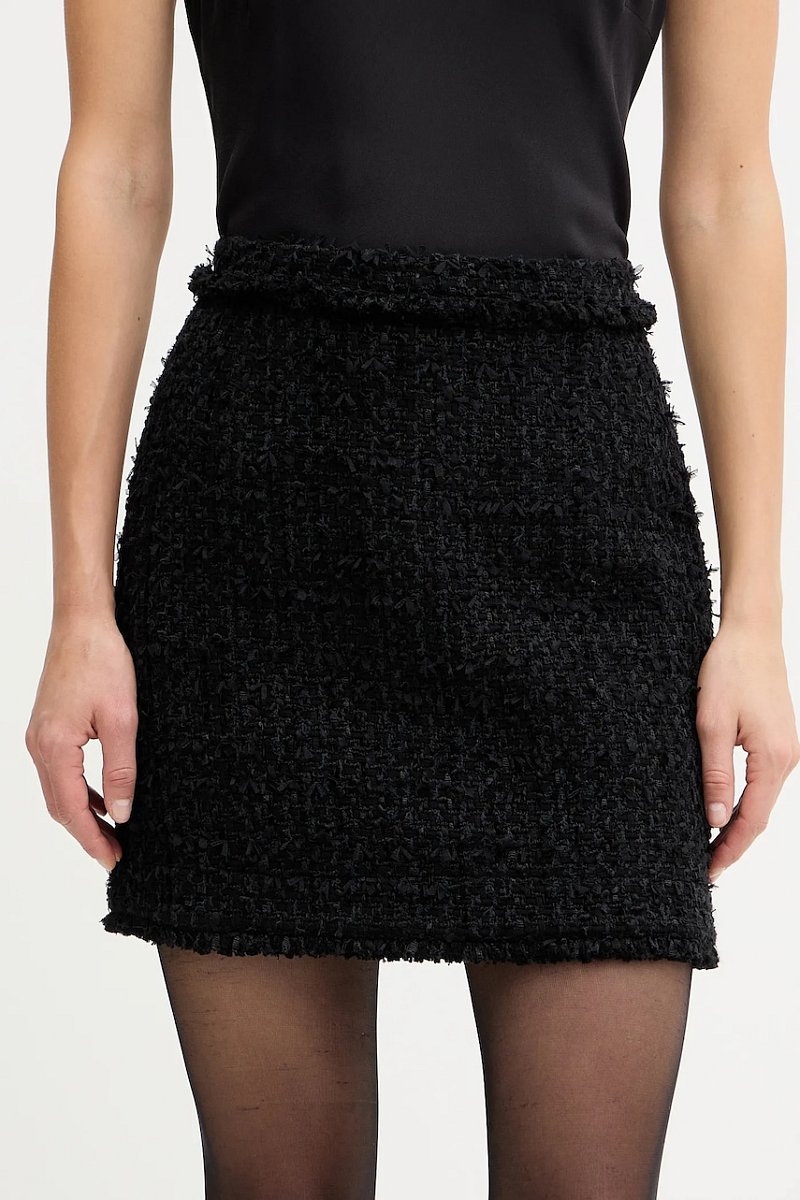 Sukně s příměsí vlny BOSS černá barva, mini, áčková, 50548094