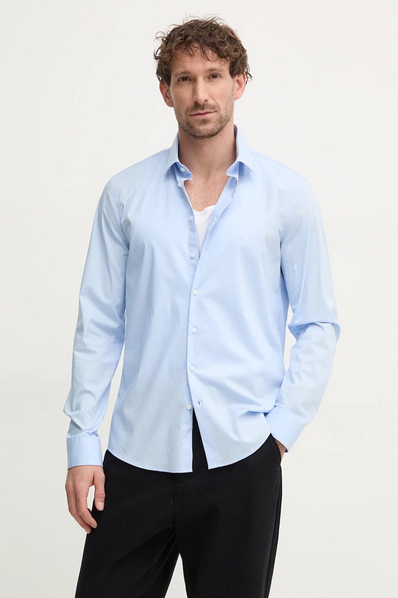 Košile Calvin Klein pánská, modrá barva, slim, s klasickým límcem, K10K113846