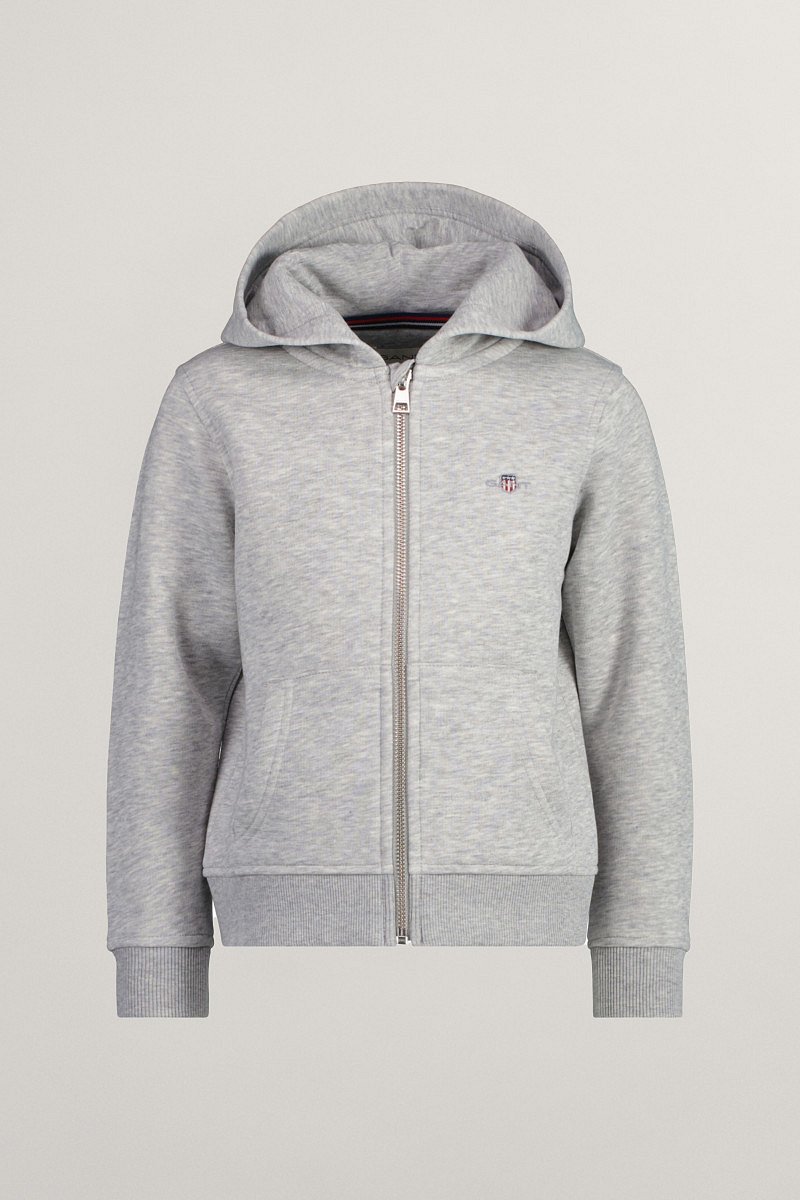 MIKINA GANT SHIELD ZIP HOODIE LIGHT GREY MELANGE