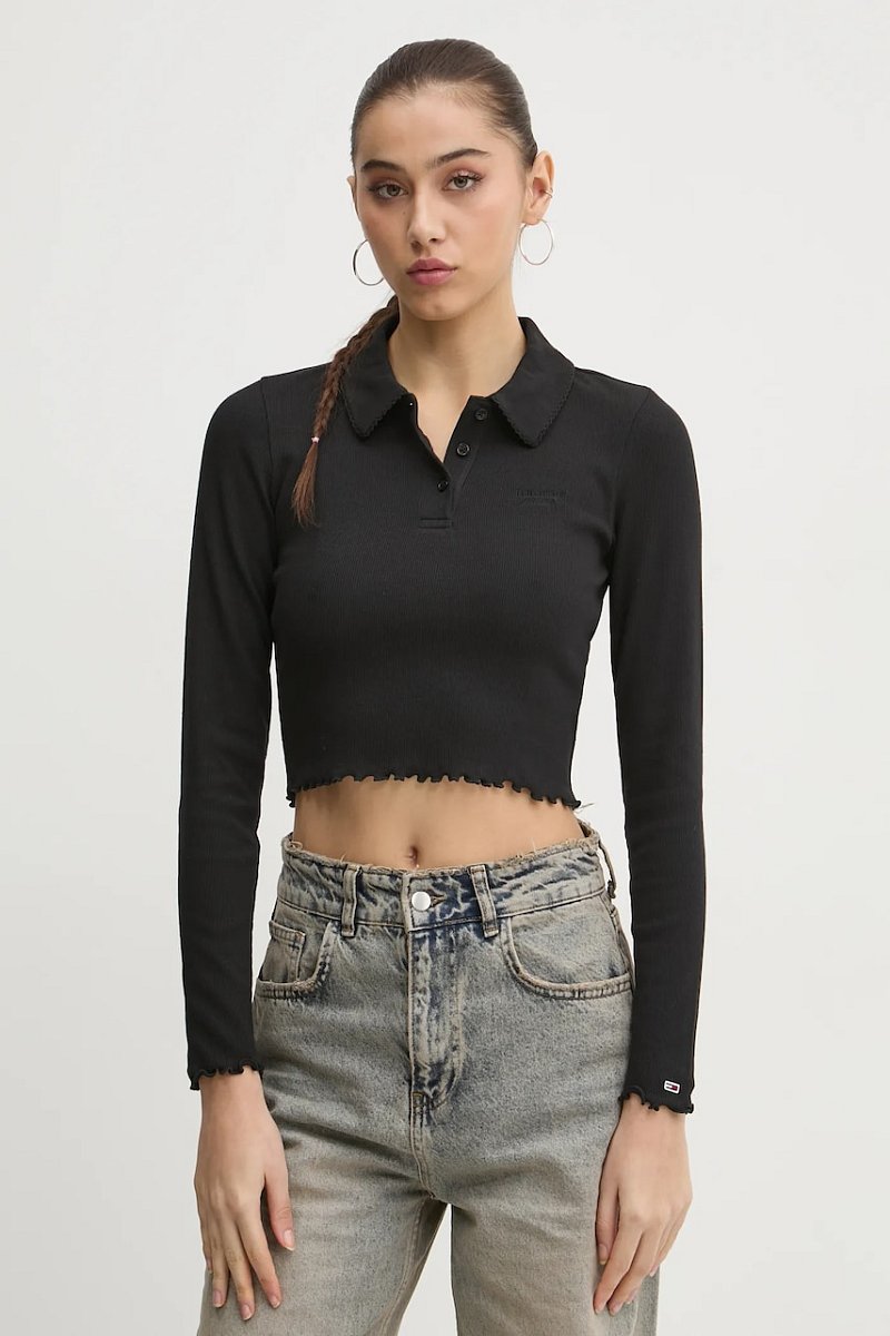 Tričko s dlouhým rukávem Tommy Jeans černá barva, DW0DW19369