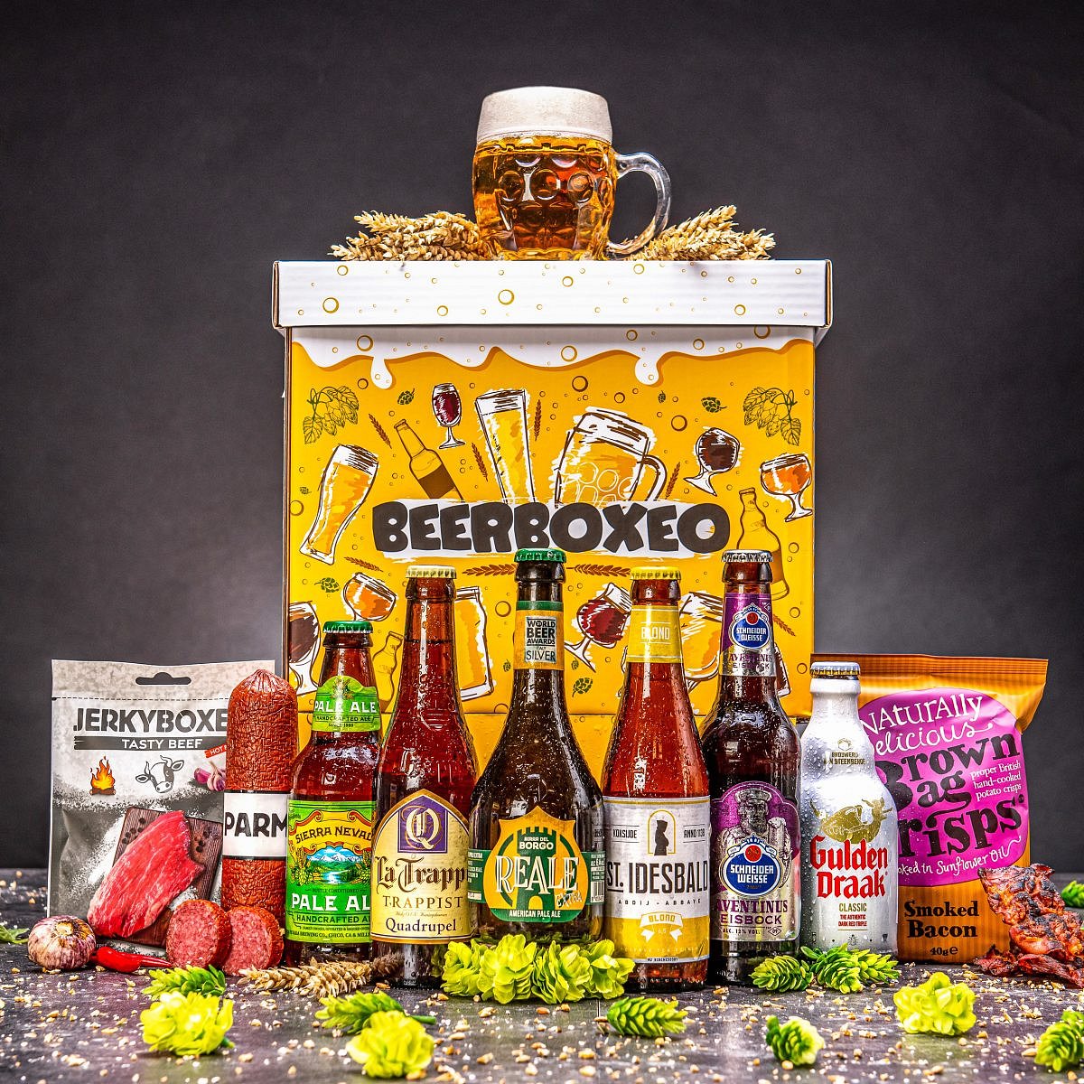 Beerboxeo dárkové balení - Plné pivních speciálů PREMIUM a masa | Dárek pro muže, pivaře, milovníky piva, tátu, dědu | vtipný pivní dárek k narozeniná