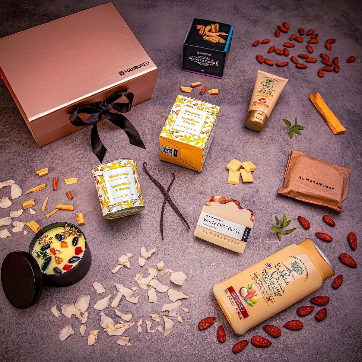Luxusní box s kosmetikou Vanilka & Mandle (rose gold) - dárkový box | Dárek pro ženu, maminku, manželku, babičku, sestru, přítelkyni, kamarádku | dáre