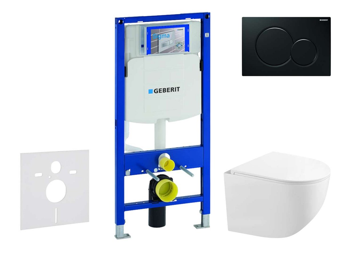 Geberit Duofix - Set předstěnové instalace, kompaktního klozetu Gaia sedátka softclose, tlačítko Sigma01, černá SANI11CA5117