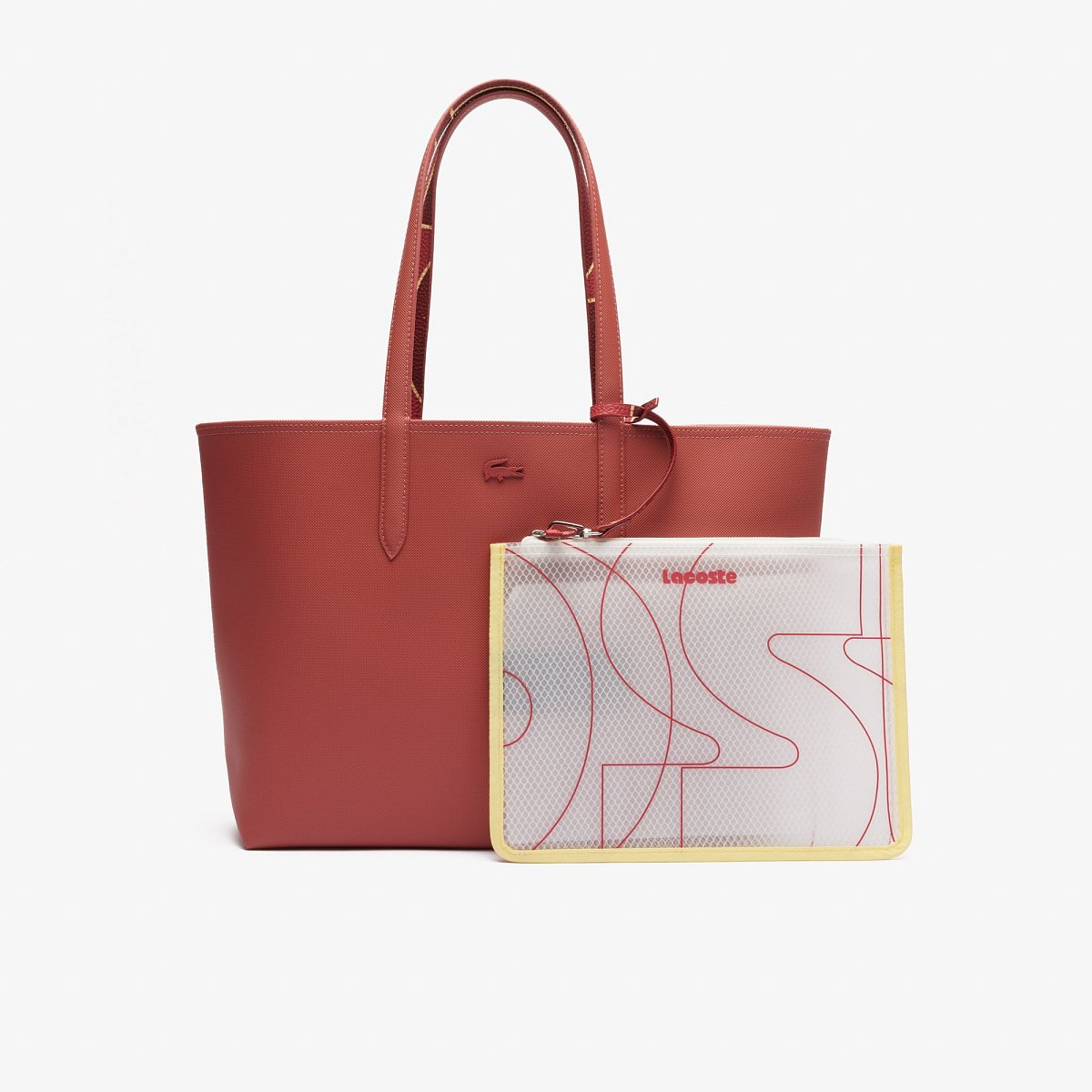 Tote Lacoste Anna reversible de PVC piqué con pouch desmontable para mujer