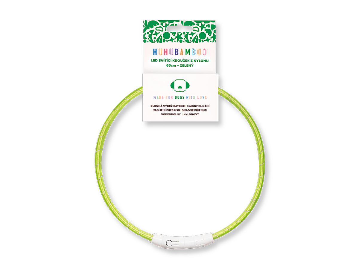 Huhubamboo LED svítící obojek z nylonu zelený 65 cm
