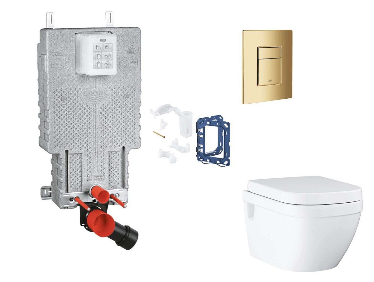 Grohe Uniset - Set předstěnové instalace, klozetu, sedátka SoftClose, tlačítka Skate Cosmopolitan a sady pro vhazování tablet, Cool Sunrise SANI15BB41