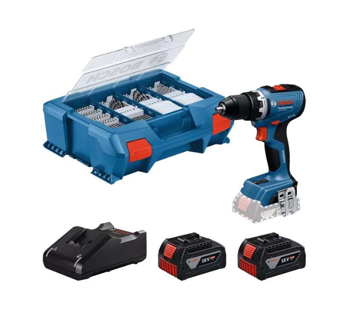 Bosch Nářadí - 18V AKU vrtací šroubovák s příslušenstvím, 2x aku 4,0 Ah GBA, nabíječka 06019N3207