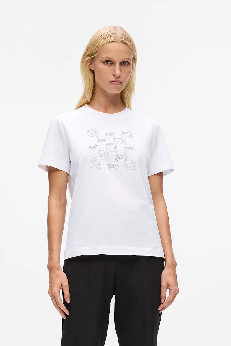 Bavlněné tričko Karl Lagerfeld dámské, bílá barva, A4W17098