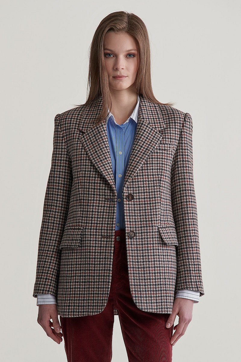 SAKO GANT REG HOUNDSTOOTH BLAZER SOFT OAT