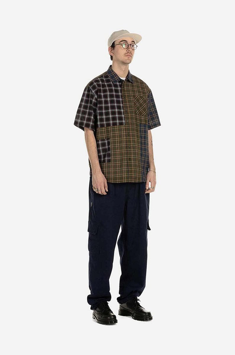Košile Taikan Patchwork S/S Shirt hnědá barva, relaxed, s klasickým límcem, TW0001.OLVPLD-OLVPLD