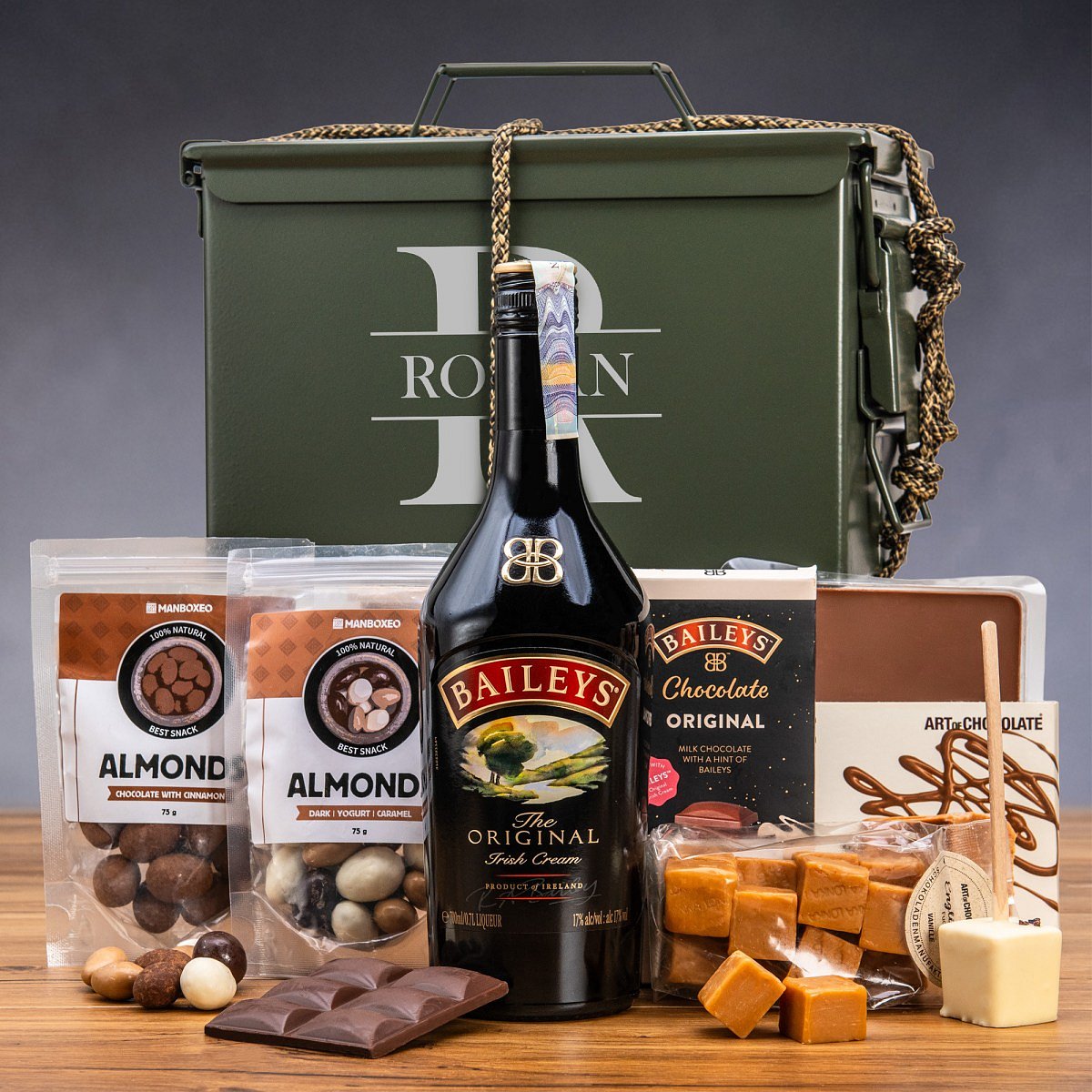 Armyboxeo Baileys s gravírováním | Dárková muniční bedna | Vánoční dárek pro muže, vojáka, tátu, přítele | Dárek na Vánoce, k narozeninám | Dárkový bo
