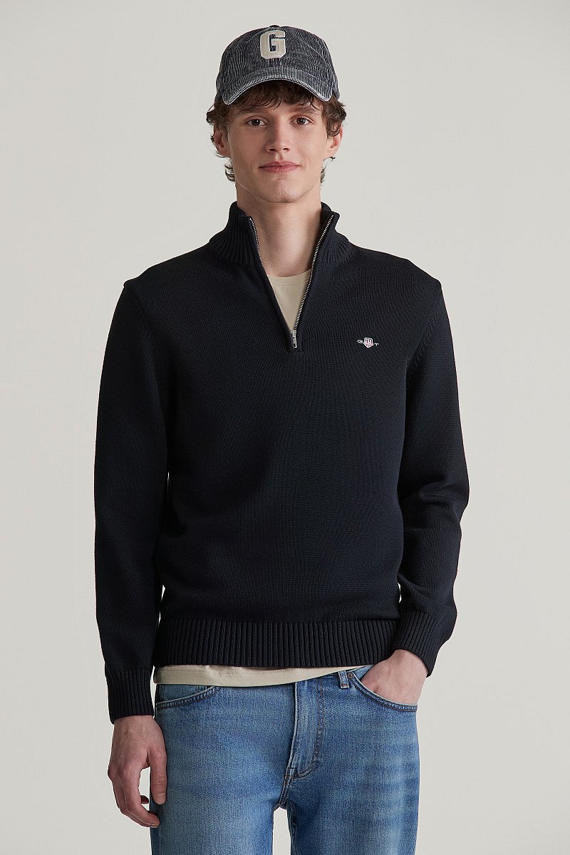 SVETR GANT CASUAL COTTON HALFZIP BLACK