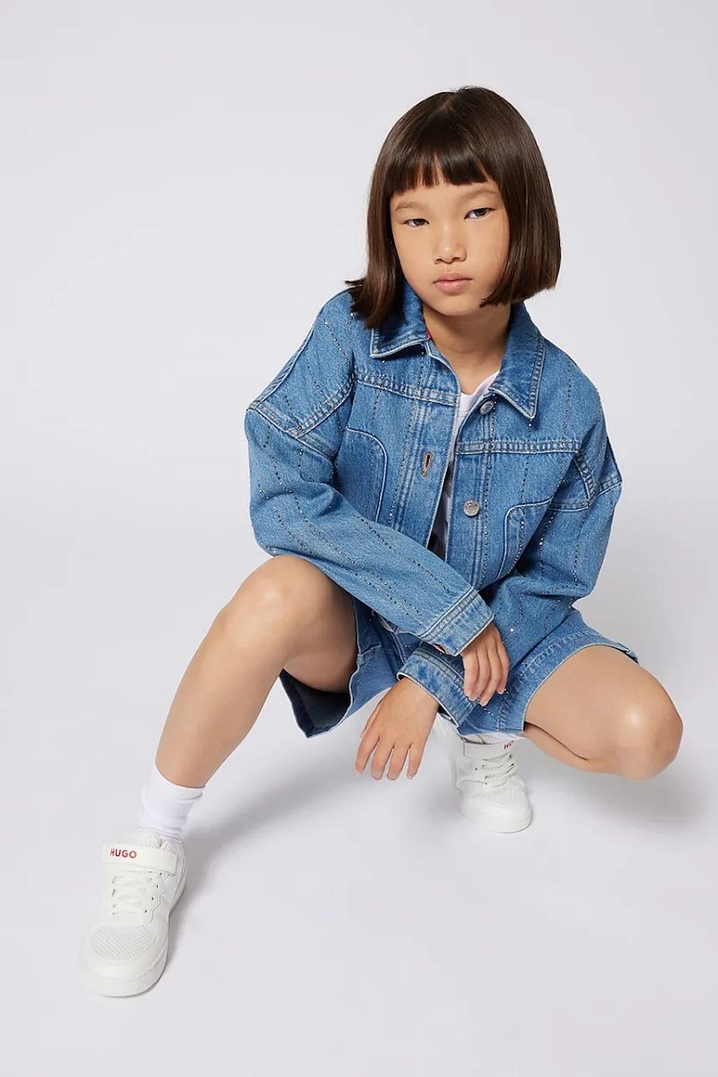 Dětská riflová bunda HUGO modrá barva, G00414