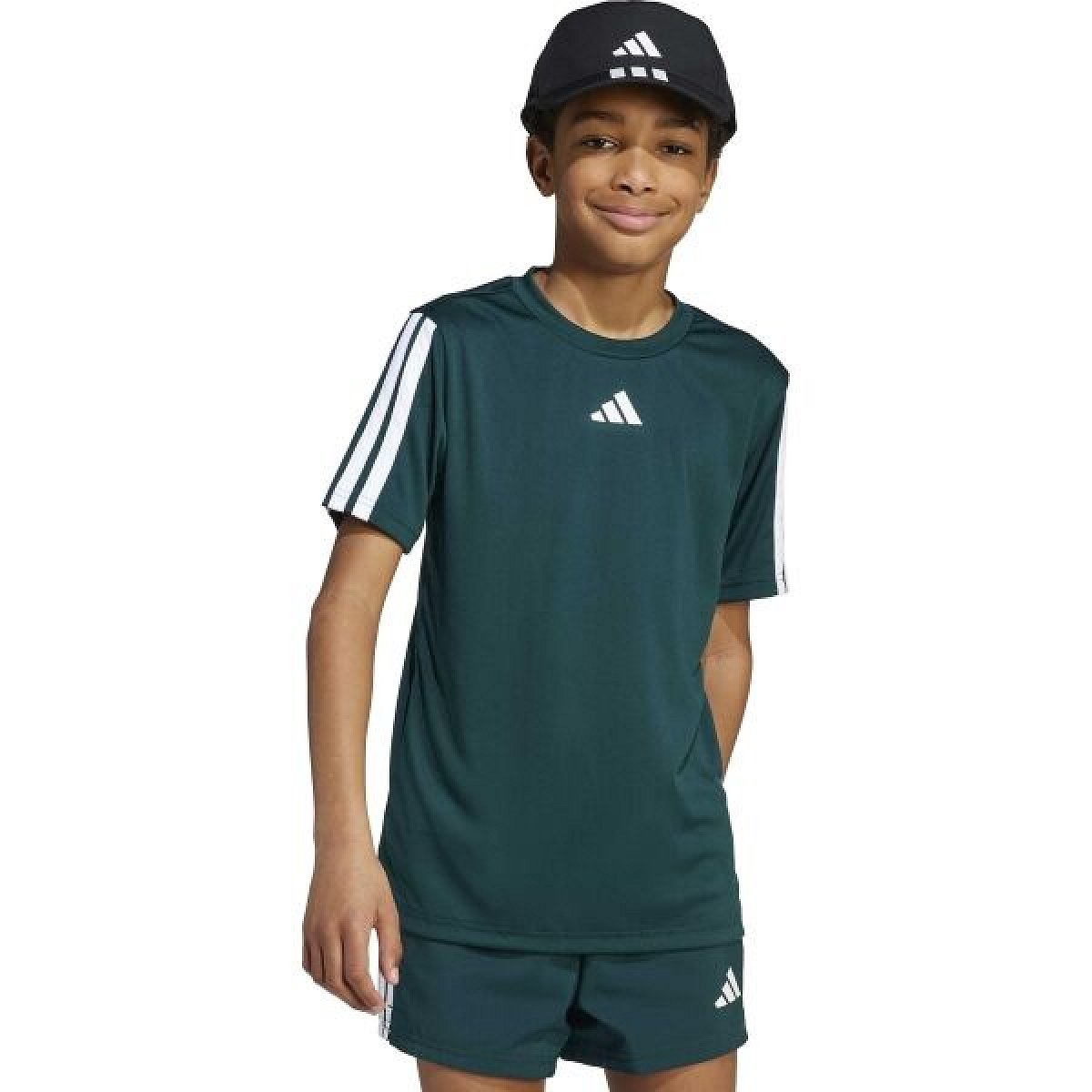 adidas TRAINING ESSENTIALS 3 STRIPES TEE Dětské triko, tmavě zelená, velikost