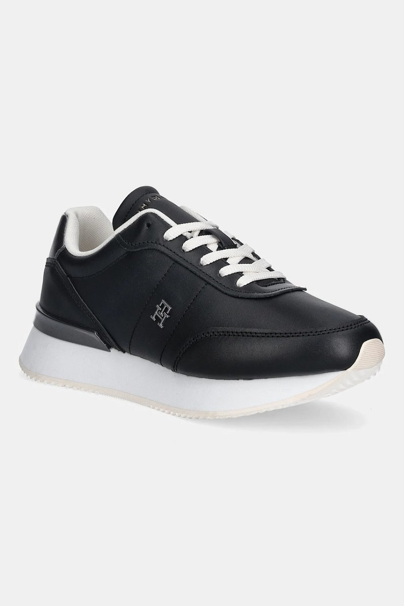 Kožené tenisky Tommy Hilfiger CHIC FASHION RUNNER dámské, černá barva, FW0FW08695