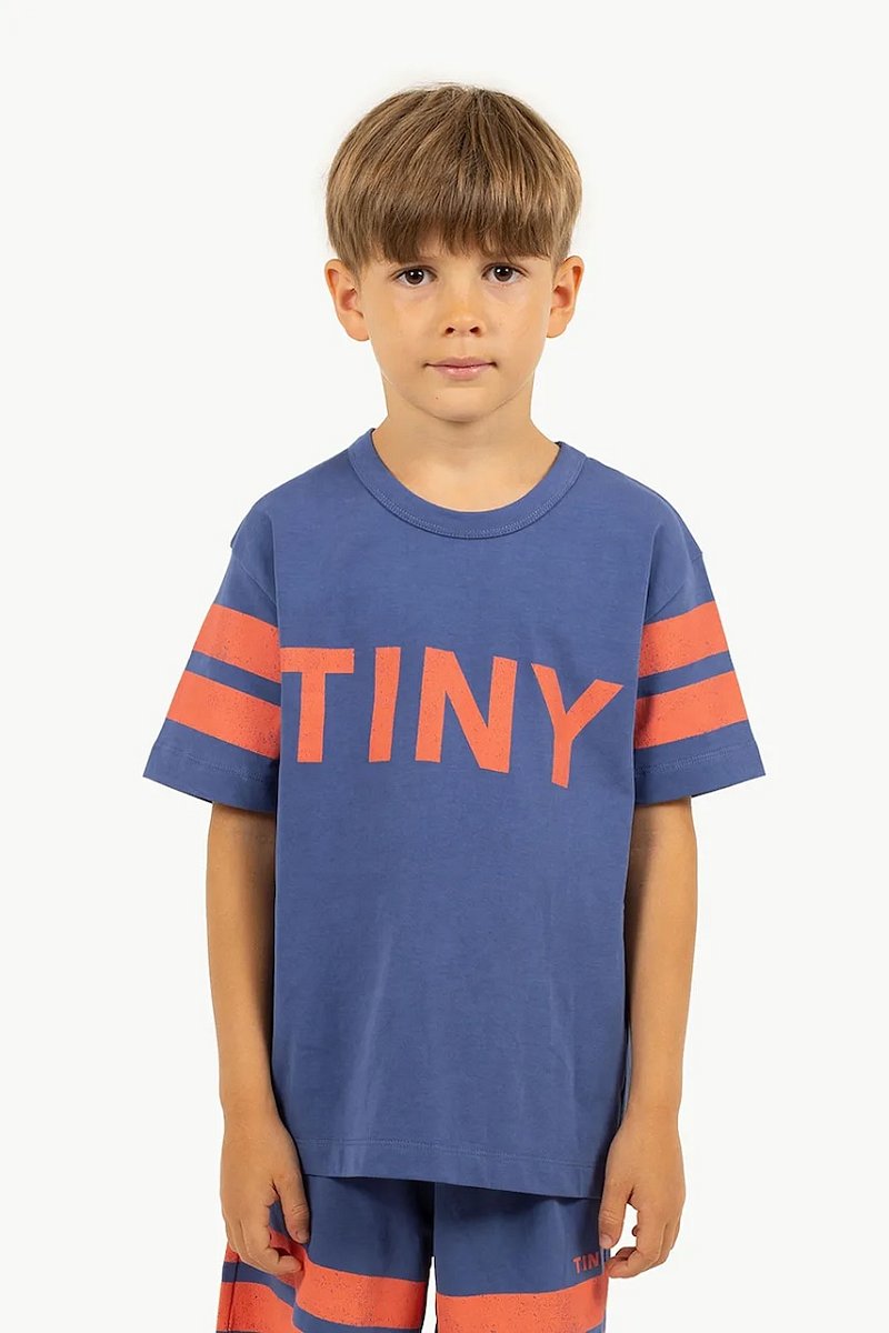 Dětské bavlněné tričko Tinycottons STRIPES LOGO TEE tmavomodrá barva, s potiskem, SS25-137