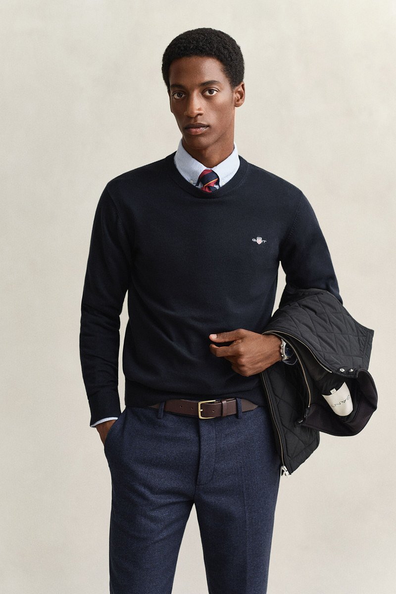 SVETR GANT CLASSIC COTTON C-NECK EVENING BLUE