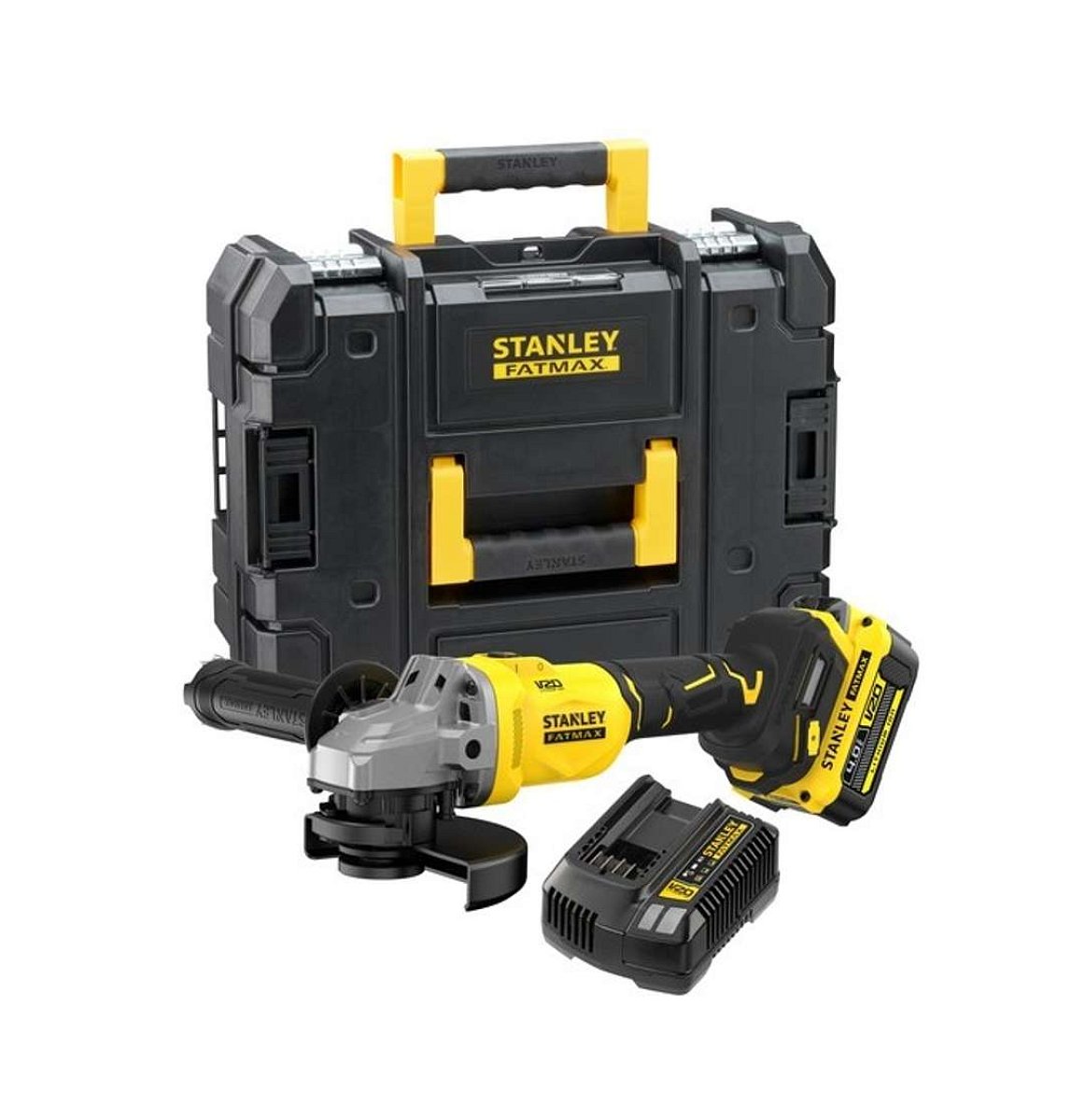 Stanley - 18V aku úhlová bruska 125 mm, 1x aku 4,0 Ah, nabíječka SFMCG710M1T-QW