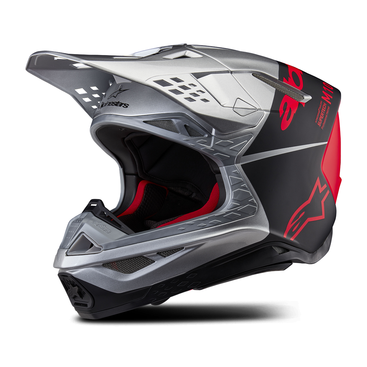 Motokrosová Helma Alpinestars Supertech S-M10 Flood Stříbrno–Černo-Červená S 55-56cm