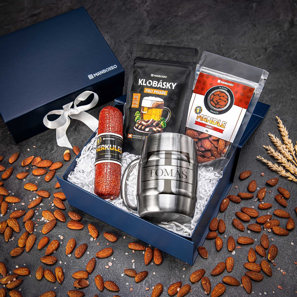 Luxusní box pro pivaře + personalizovaný chladicí půllitr (royal blue) - dárkový box | Dárek pro muže, tátu, otce, manžela, dědu, přítele | dárek k na