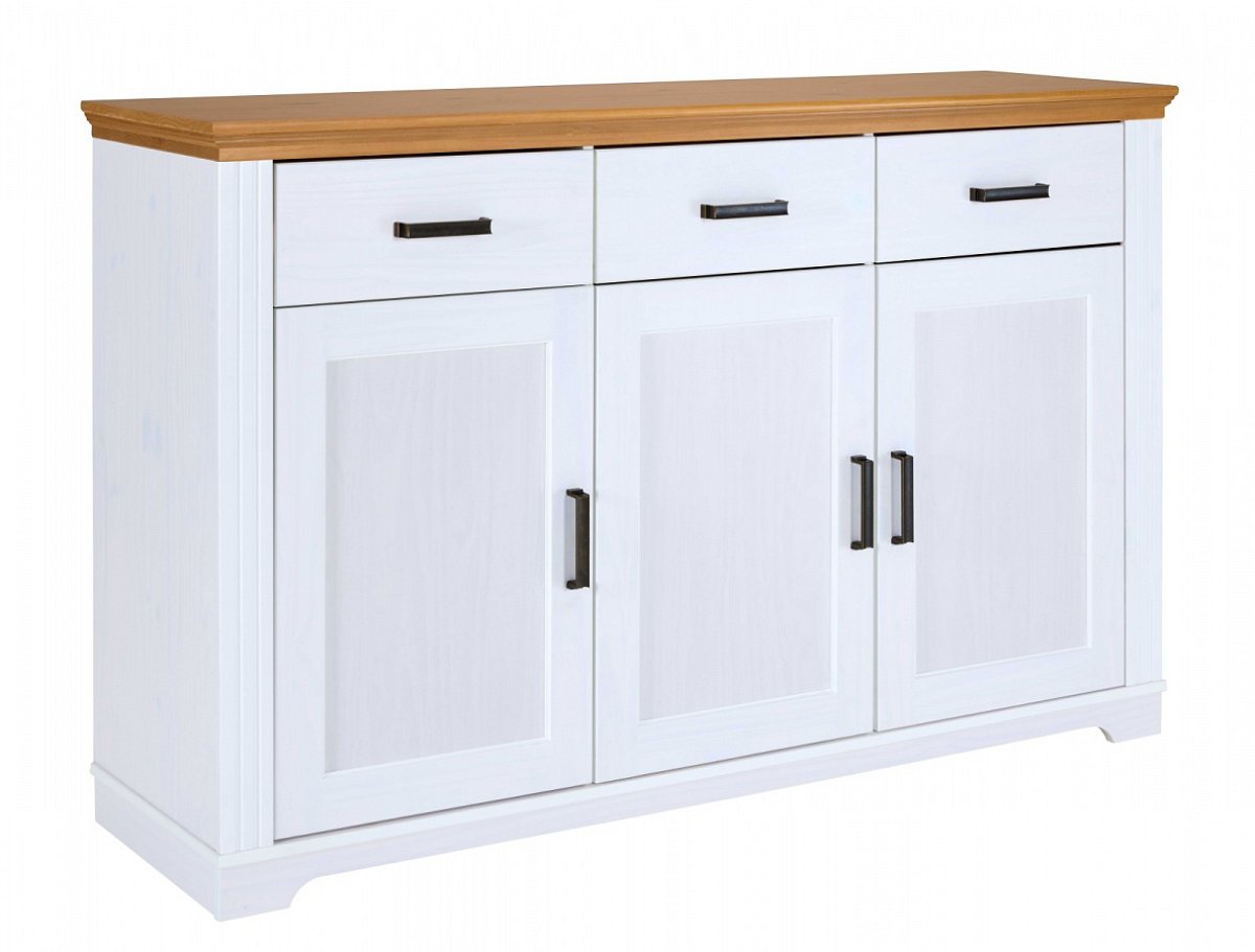 Kombinovaná komoda z masivu malcolm - bílá/dub