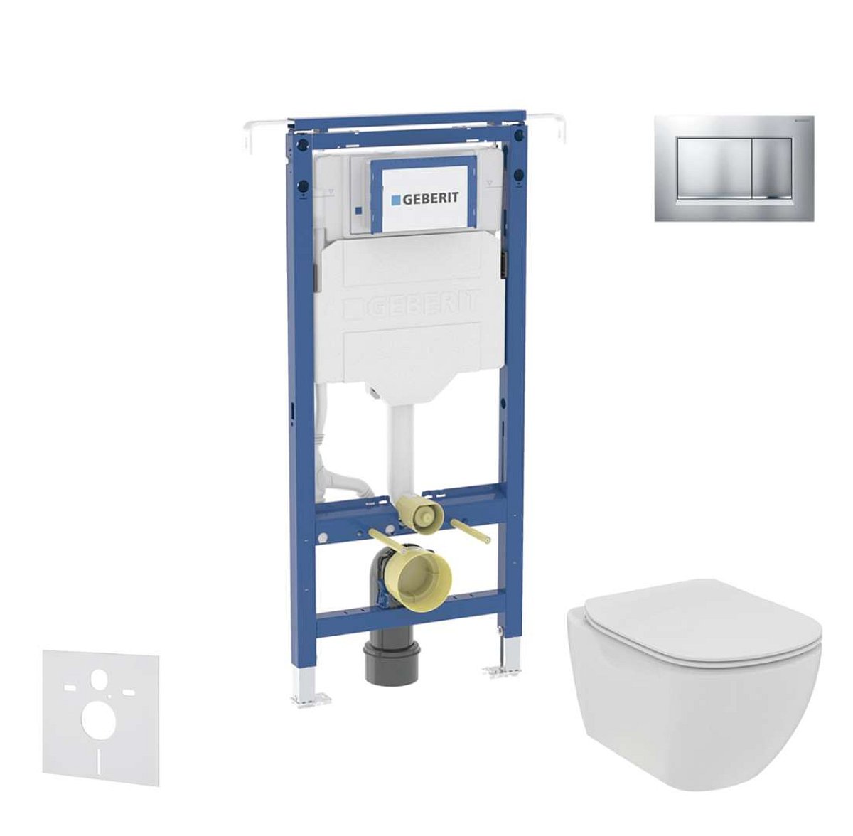 Geberit Duofix - Set předstěnové instalace, klozetu a sedátka Ideal Standard Tesi, tlačítka Sigma30, Rimless, SoftClose, matný chrom/chrom SANI11CD210