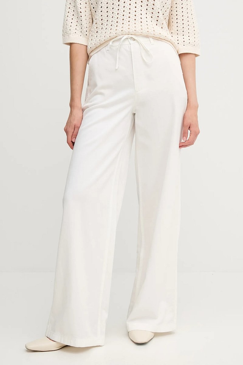 Kalhoty OUI dámské, bílá barva, široké, high waist, 92027