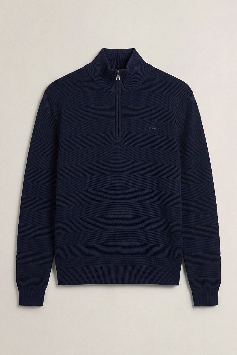 SVETR GANT COTTON TEXTURE HALF ZIP EVENING BLUE