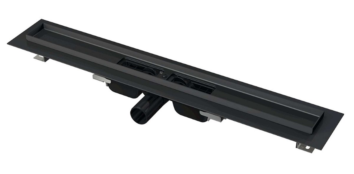 Alcadrain Odtokové žlaby - Sprchový žlab 115 cm, s okrajem pro perforovaný rošt, černá mat APZ101BLACK-1150