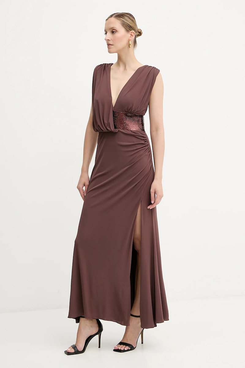 Šaty Herve Leger Lucille hnědá barva, maxi, SEJ8524861