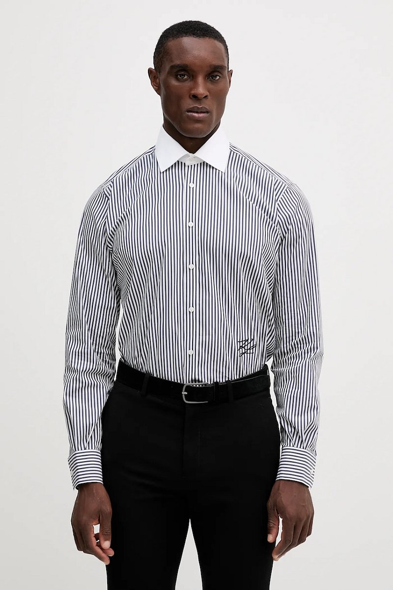 Košile Karl Lagerfeld pánská, tmavomodrá barva, regular, s italským límcem, 554603.605116