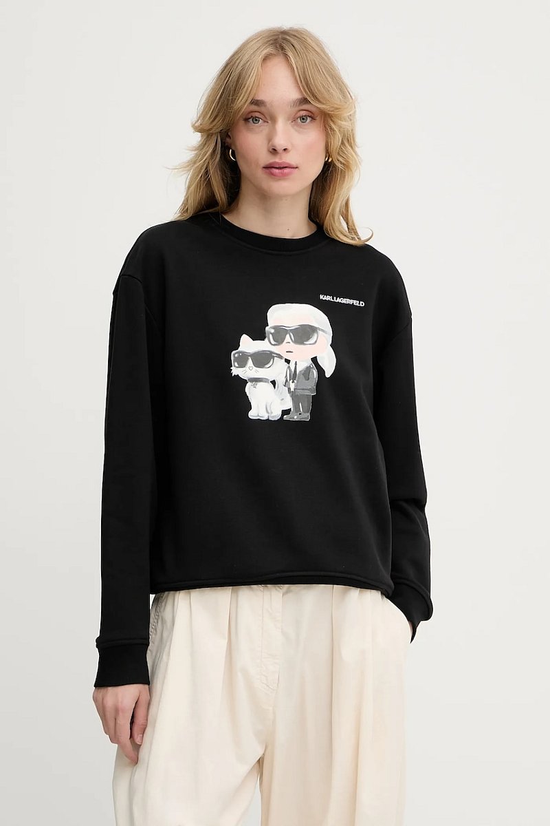 Mikina Karl Lagerfeld dámská, černá barva, s potiskem, A3W20057